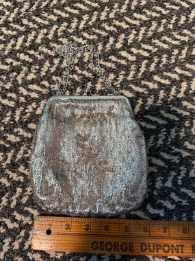 Vintage Silver Metallic Floral Embroidered Evening Clutch